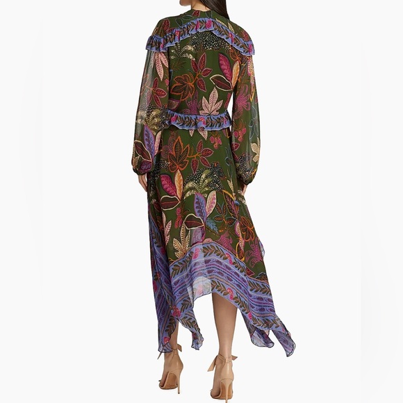 Farm Rio Wild Jungle Handkerchief Midi-Dress Purple Green XS NWT - Picture 5 of 7